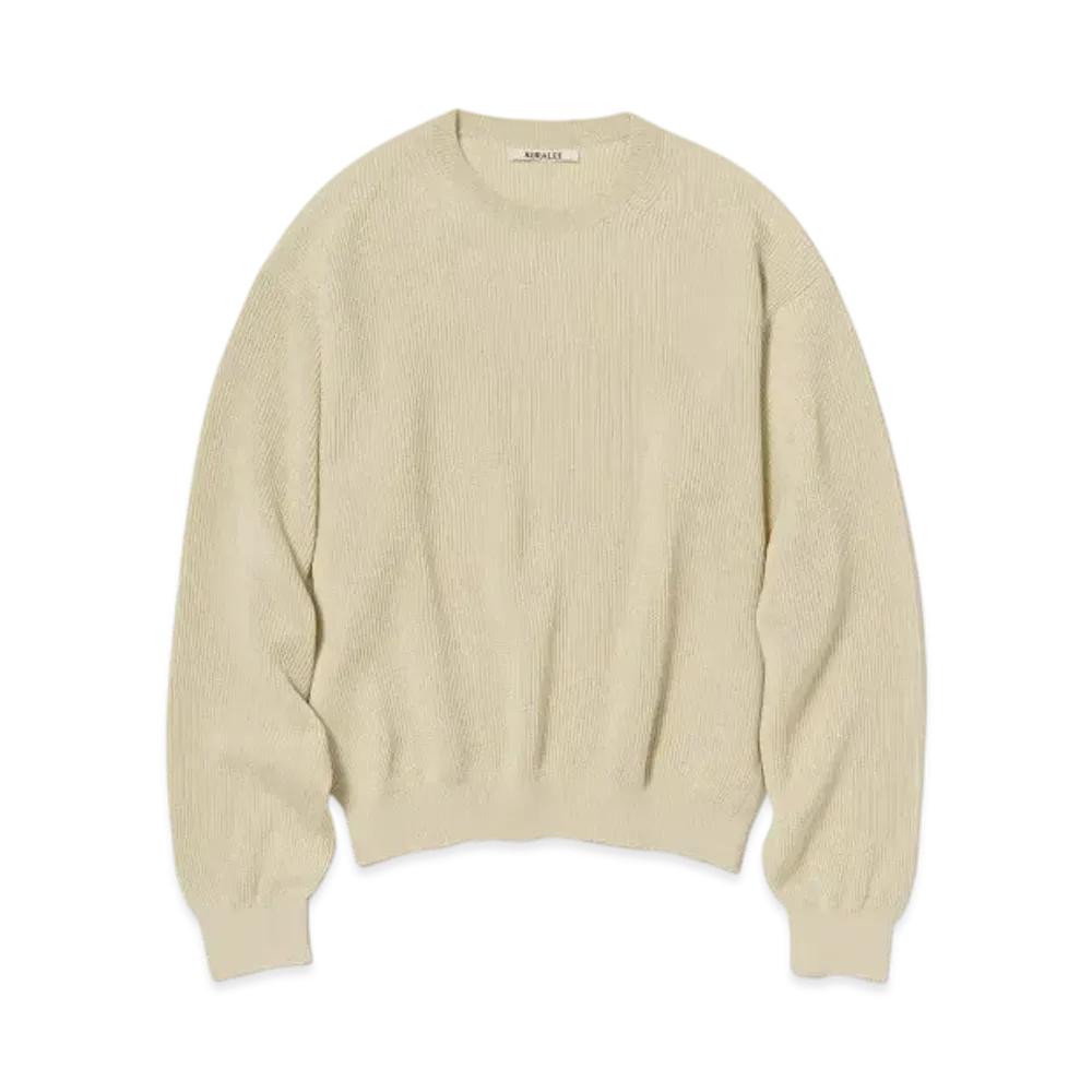 AURALEE Flat Yarn Rib Knit P/O "Ivory"