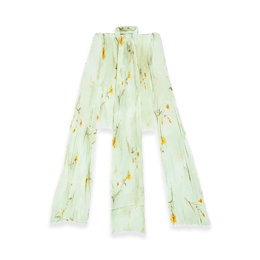 BALENCIAGA Women's Lilies Scarf Pleated Blouse "Green"