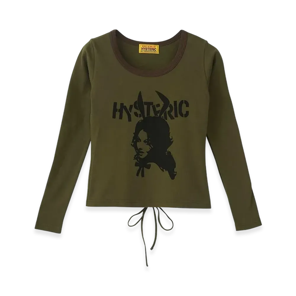 HYSTERIC GLAMOUR BUNNY GIRL Lace-up Chibi Tee "Khaki"
