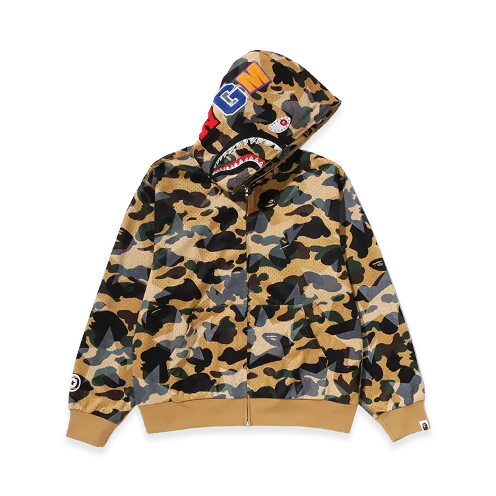 A BATHING APE Mesh Shark Cropped Fit Full Zip Hoodie "Yellow"