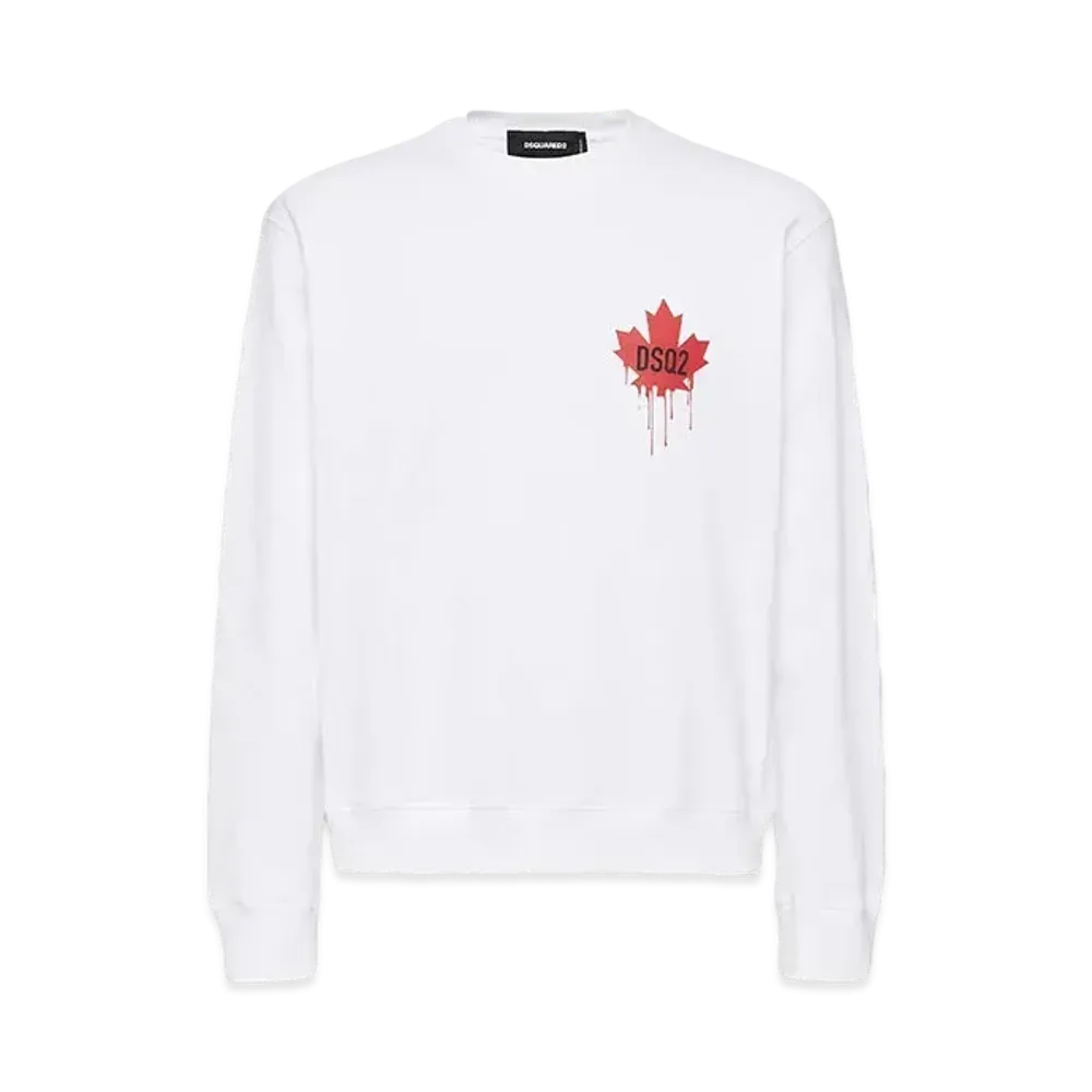 Dsquared2 Red Maple Leaf Cool Fit Crewneck Sweatshirt "White"
