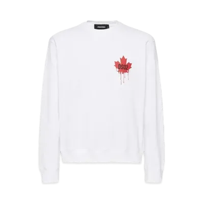 Dsquared2 Red Maple Leaf Cool Fit Crewneck Sweatshirt "White"