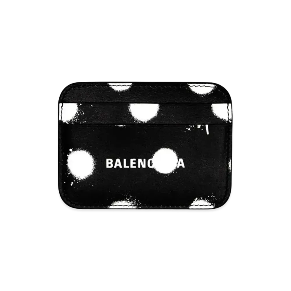 BALENCIAGA Cash Card Holder In Sprayed Polka Dots Printed Smooth Calfskin "Black"