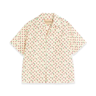 Valentino Cherryfic Print Bowling Shirt "Beige"