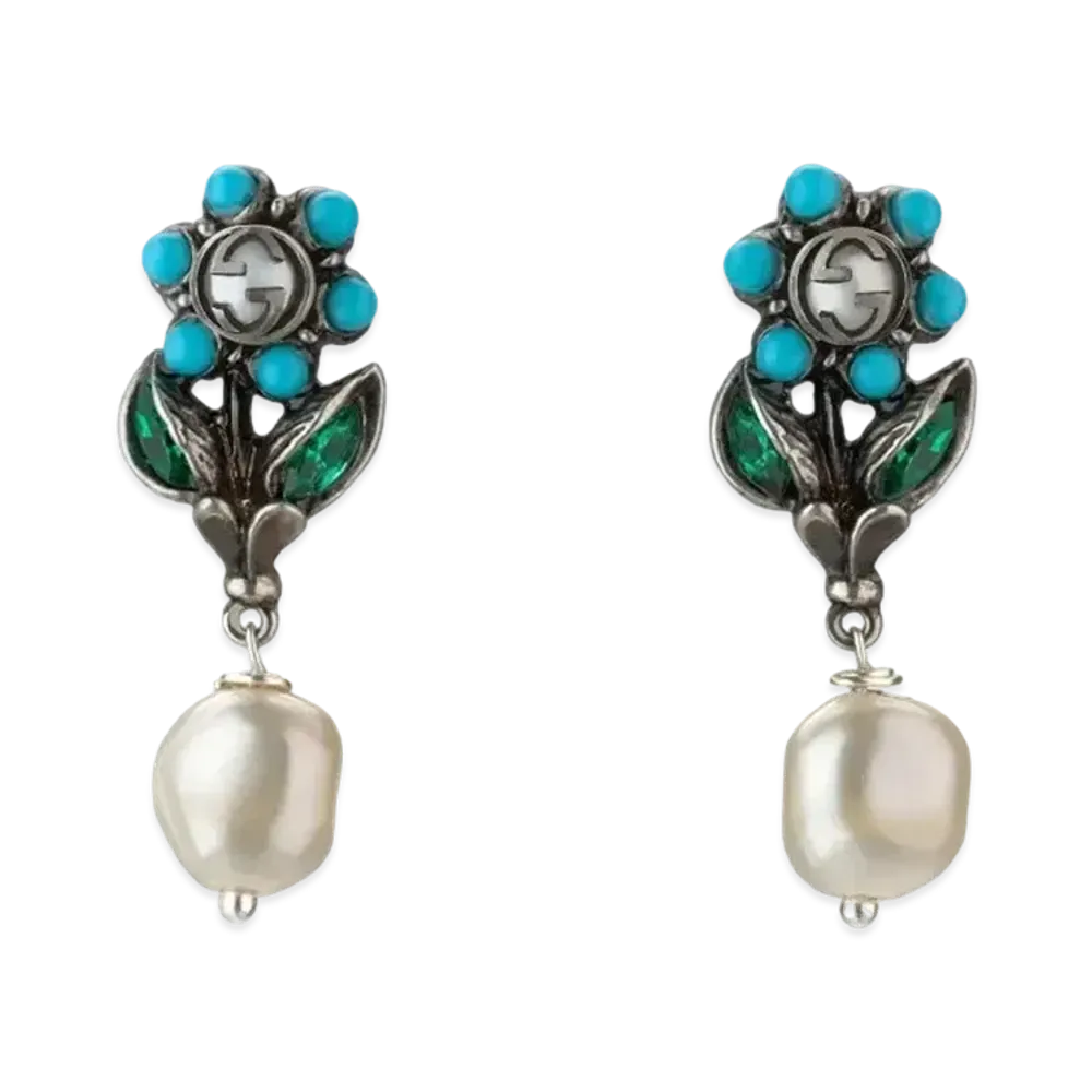 GUCCI Daisy Earrings with Crystals "Antique Dark Grey"