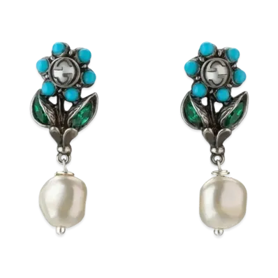 GUCCI Daisy Earrings with Crystals "Antique Dark Grey"