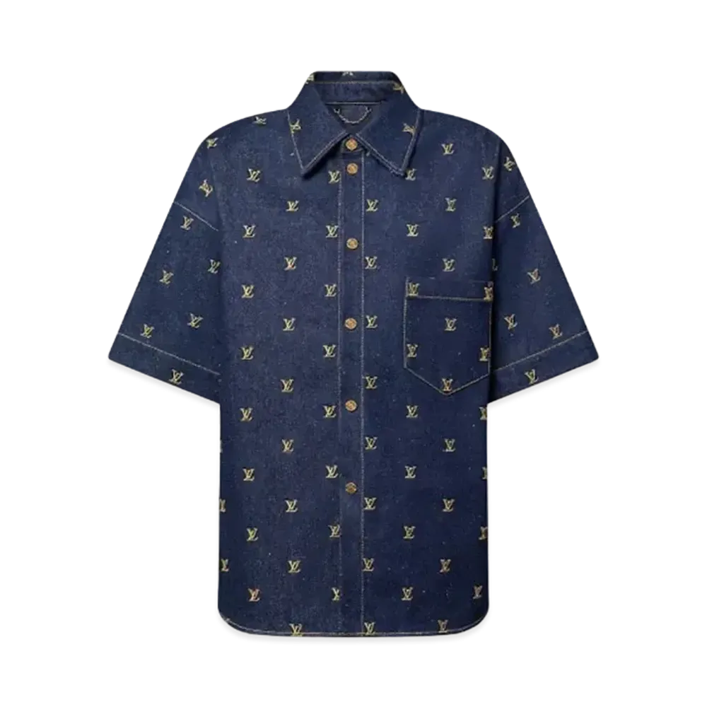 Louis Vuitton Embroidered Signature Short-Sleeved Denim Shirt "Indigo"