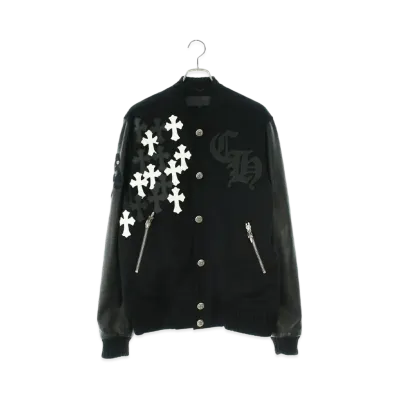 Chrome Hearts Letterman Honolulu Limited CH Multi Leather Patch Leather Sleeve Blouson "Black/White/Silver"