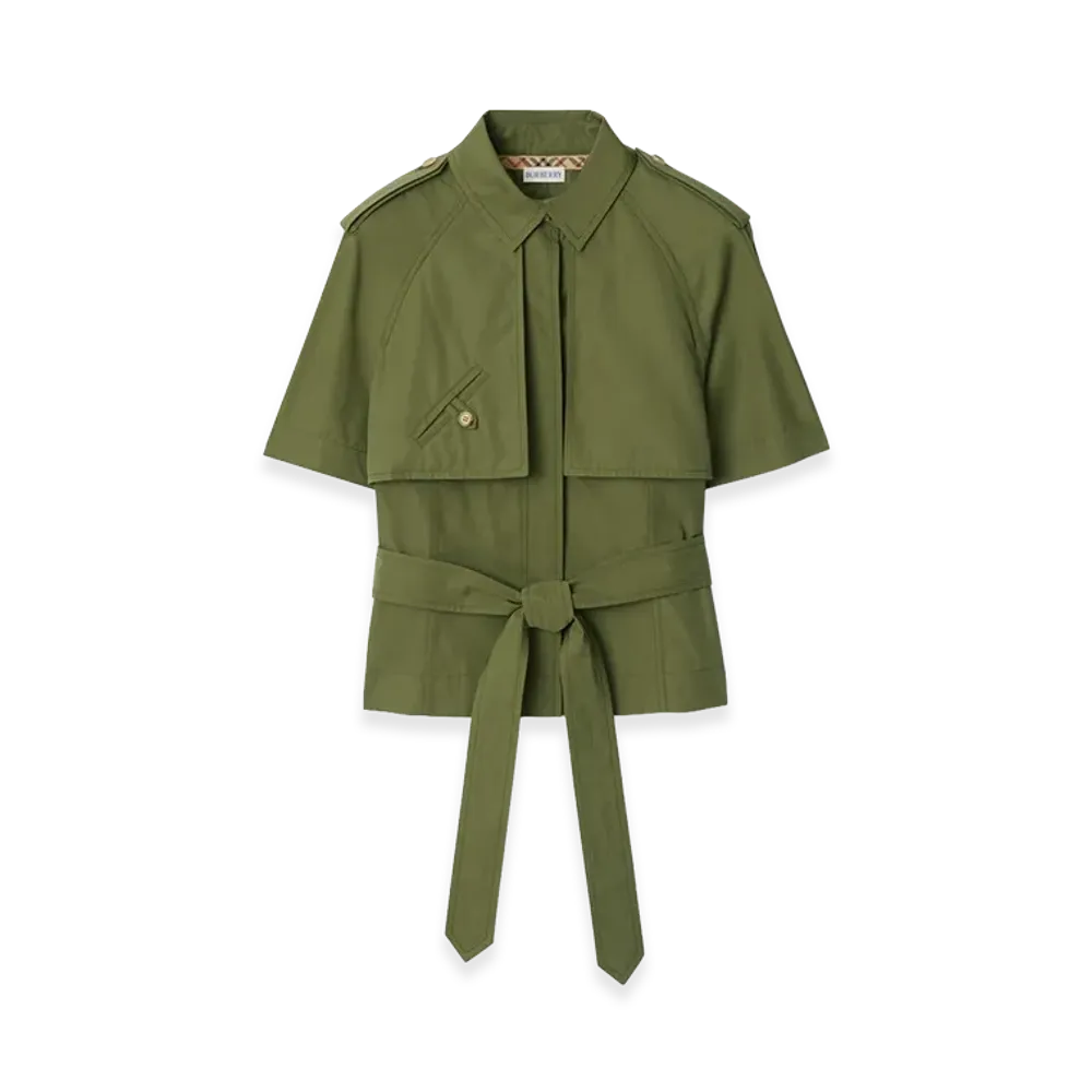 Burberry Women's Cropped Cotton Poplin Trench Shirt "Pasture Green"