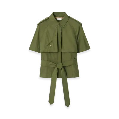 Burberry Women's Cropped Cotton Poplin Trench Shirt "Pasture Green"