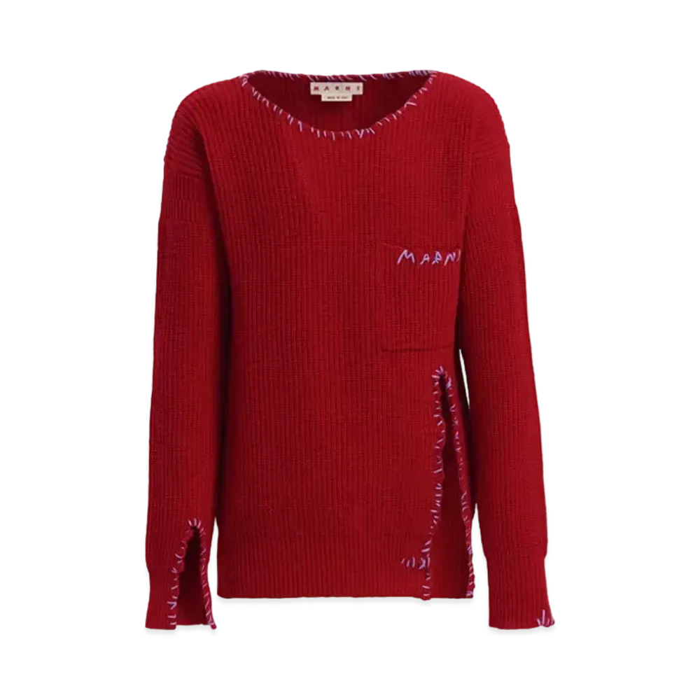 Marni Red Wool Sweater With Cut-Off Finish "Chili"