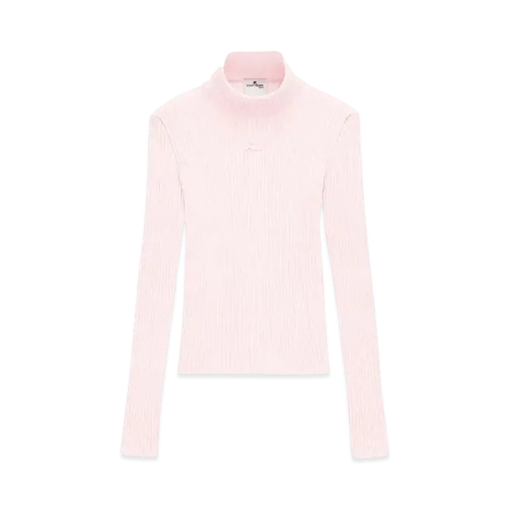 Courreges Reedition Rib Knit Mockneck Sweater "Pale Pink"