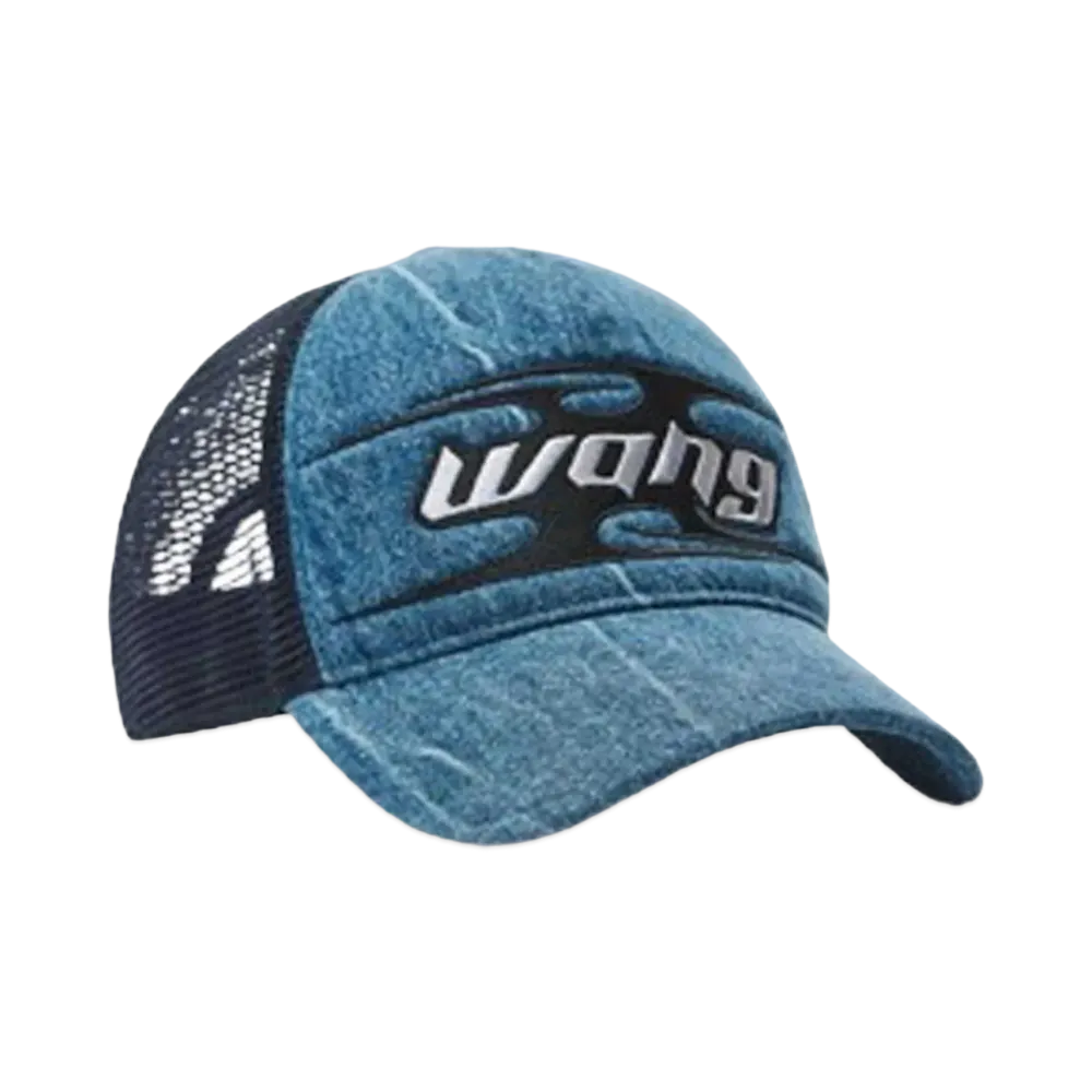 Alexander Wang Blade Logo Embroidery Cotton Trucker Hat "Tumbled Medium Indigo"