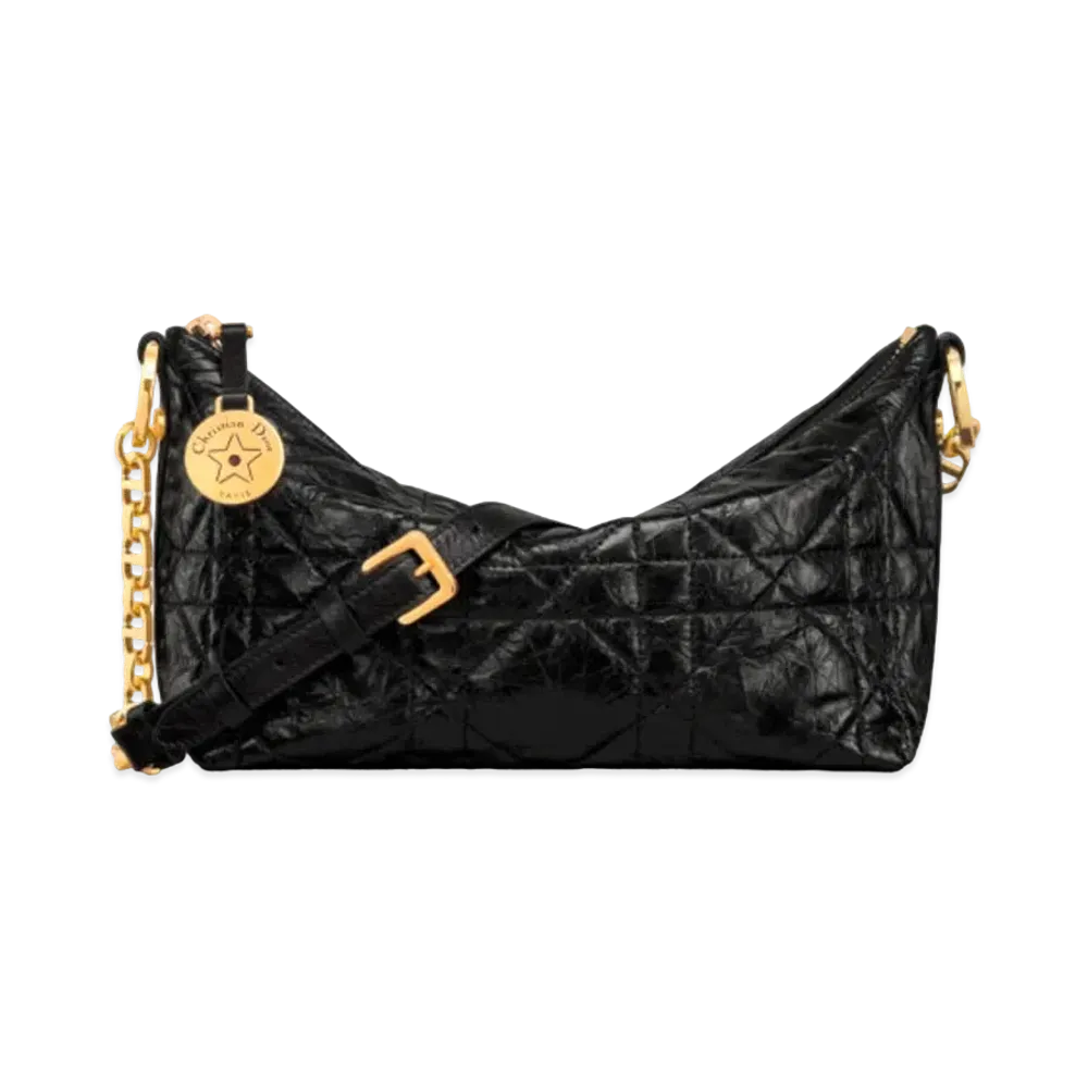 Dior Diorstar Hobo Bag with Chain Macrocannage Crinkled Calfskin "Black"