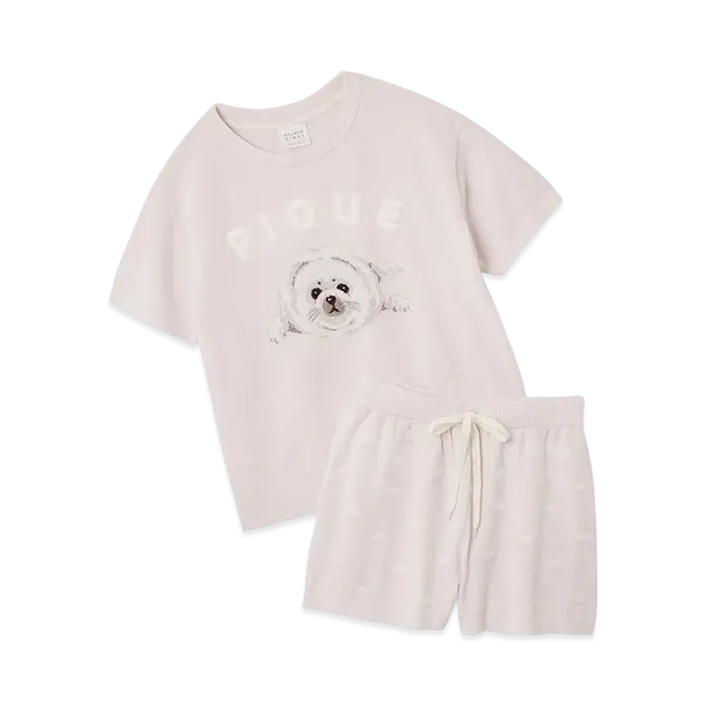 GELATO PIQUE Seal Jacquard Pullover & Shorts Set "Pink"