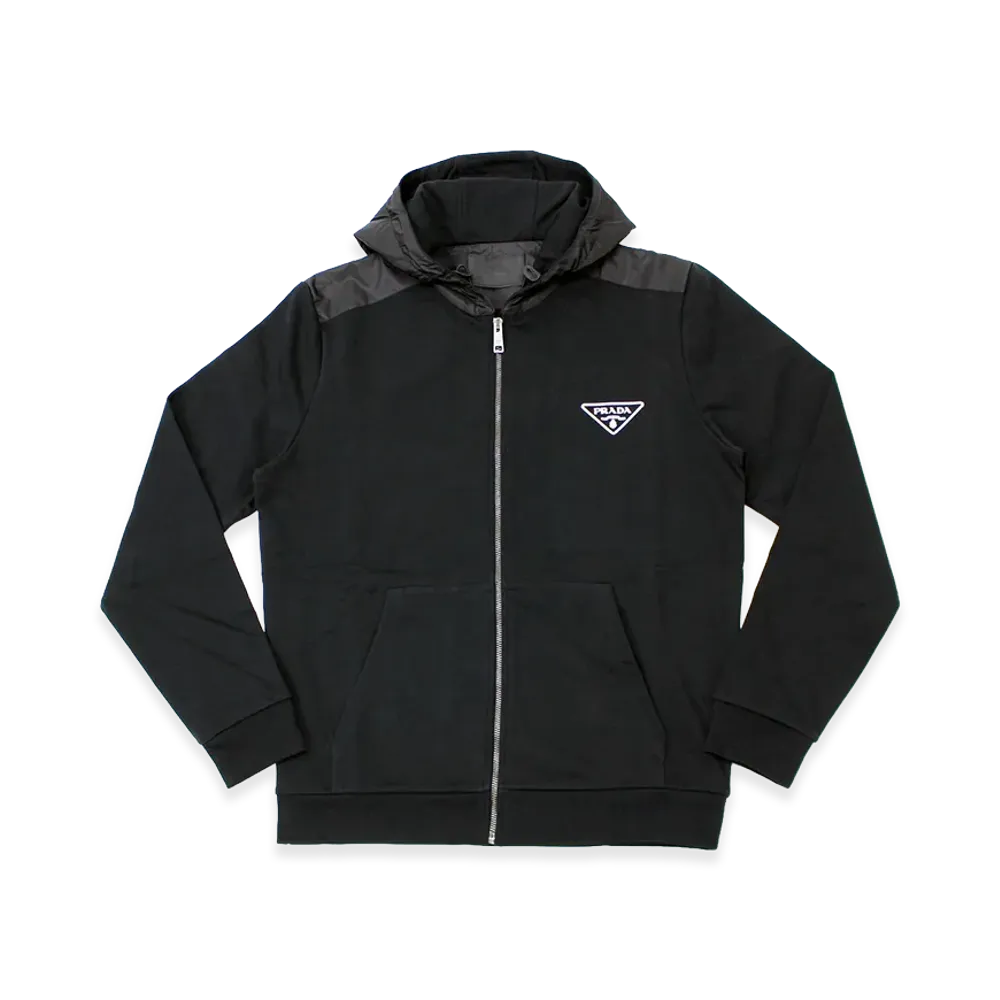 PRADA Re-Nylon Logo Zip Up Hoodie "Black"