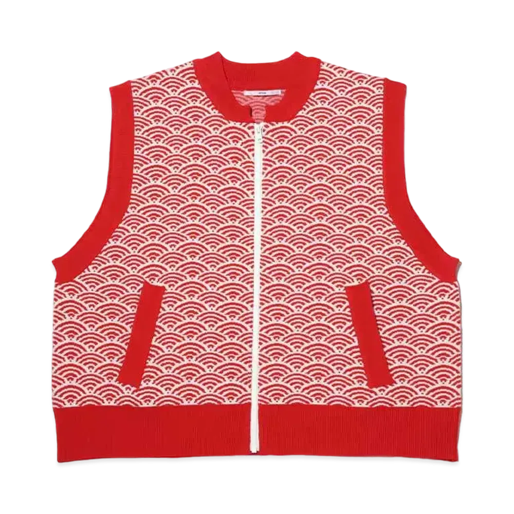 atmos pink Sougara Big Knit Vest "Red/White"