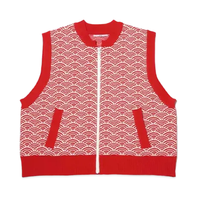atmos pink Sougara Big Knit Vest "Red/White"