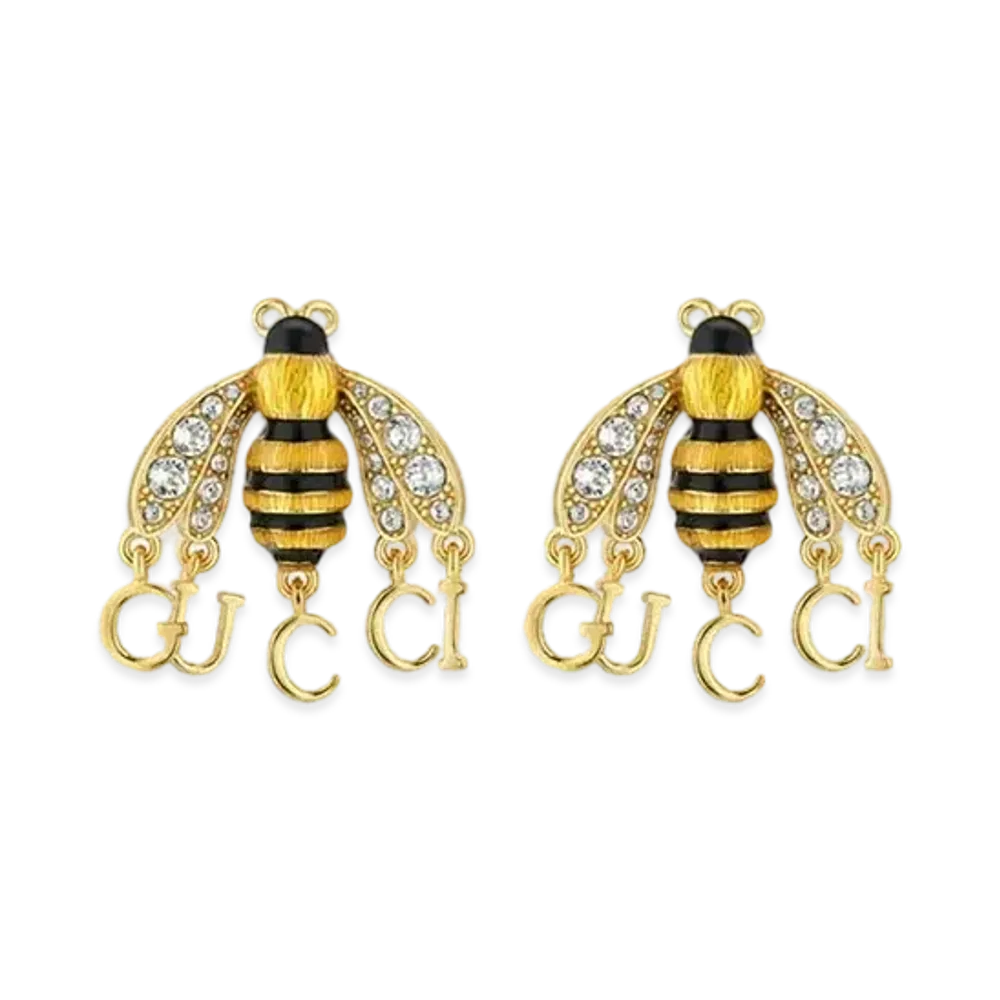 GUCCI Handwritten GUCCI Logo Bee Earrings Gold Tone Metal "Gold"
