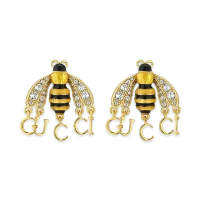 GUCCI Handwritten GUCCI Logo Bee Earrings Gold Tone Metal "Gold"