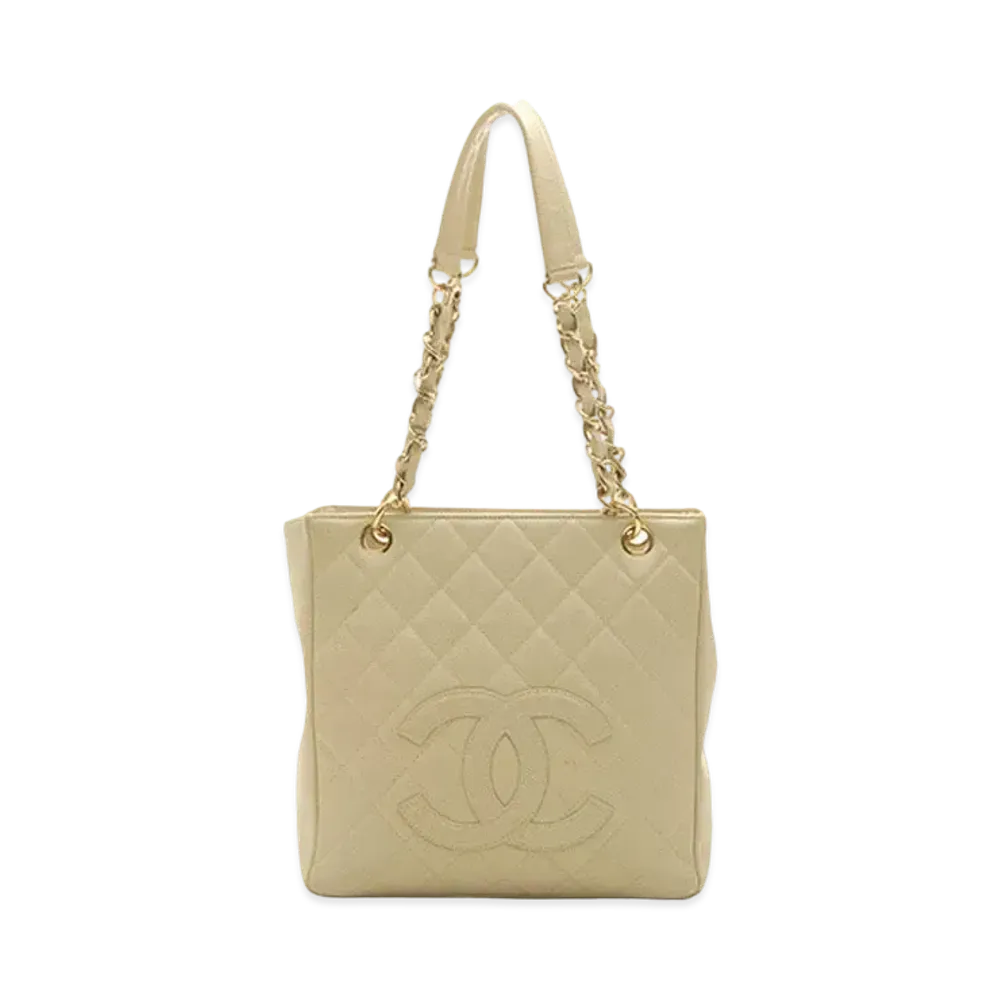 CHANEL PST Matelasse Chain Tote Bag Caviarskin "Light Beige/Gold"