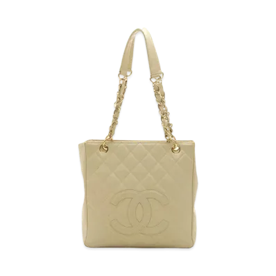 CHANEL PST Matelasse Chain Tote Bag Caviarskin "Light Beige/Gold"