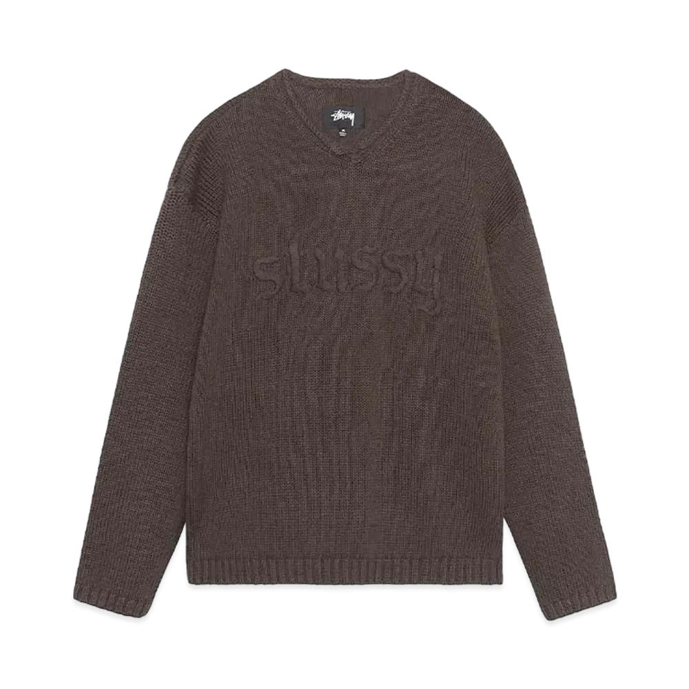Stussy Roll V-Neck Logo Sweater "Brown" (FA24)