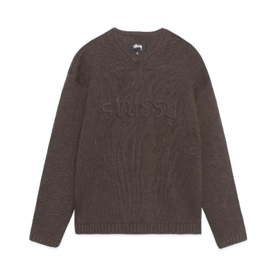 Stussy Roll V-Neck Logo Sweater "Brown" (FA24)
