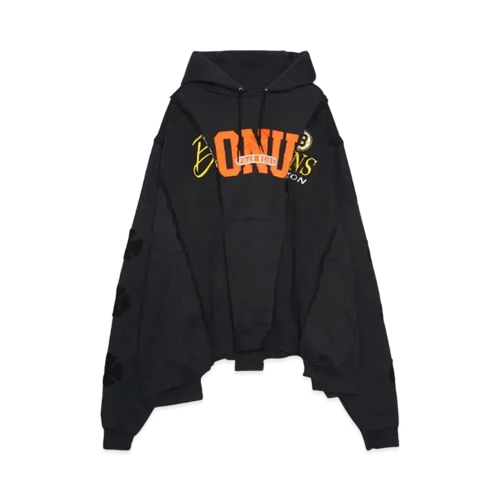 DISCOVERED LOOPING WIDE COLLEGE HOODIE with IRON CROSS CROCHET_ver.03 "BLACK"