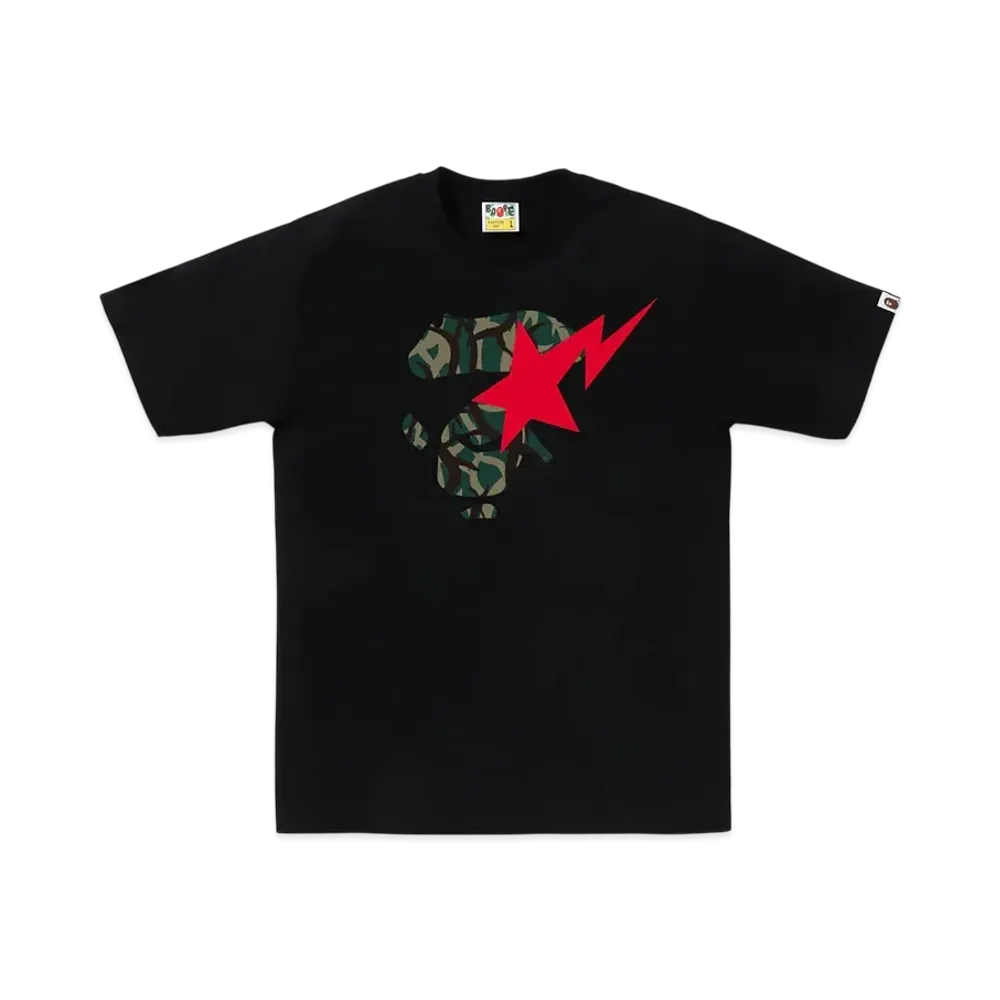 A BATHING APE Trial Camo Ape Face Sta Tee "Black/Green"