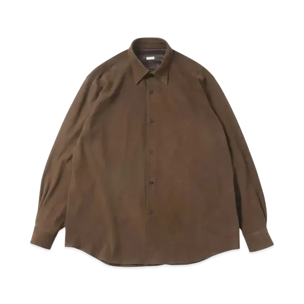 everyone Suede leather Regular Collar Shirt "Brown"