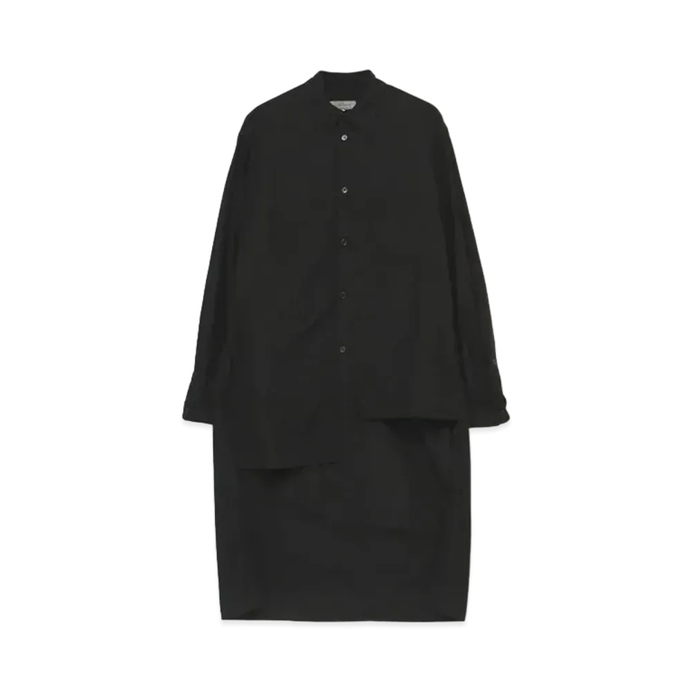 Yohji Yamamoto Pour Homme COTTON BROAD CHAIN STITCH ASYMMETRY BLOUSE "Black"
