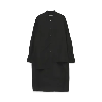 Yohji Yamamoto Pour Homme COTTON BROAD CHAIN STITCH ASYMMETRY BLOUSE "Black"
