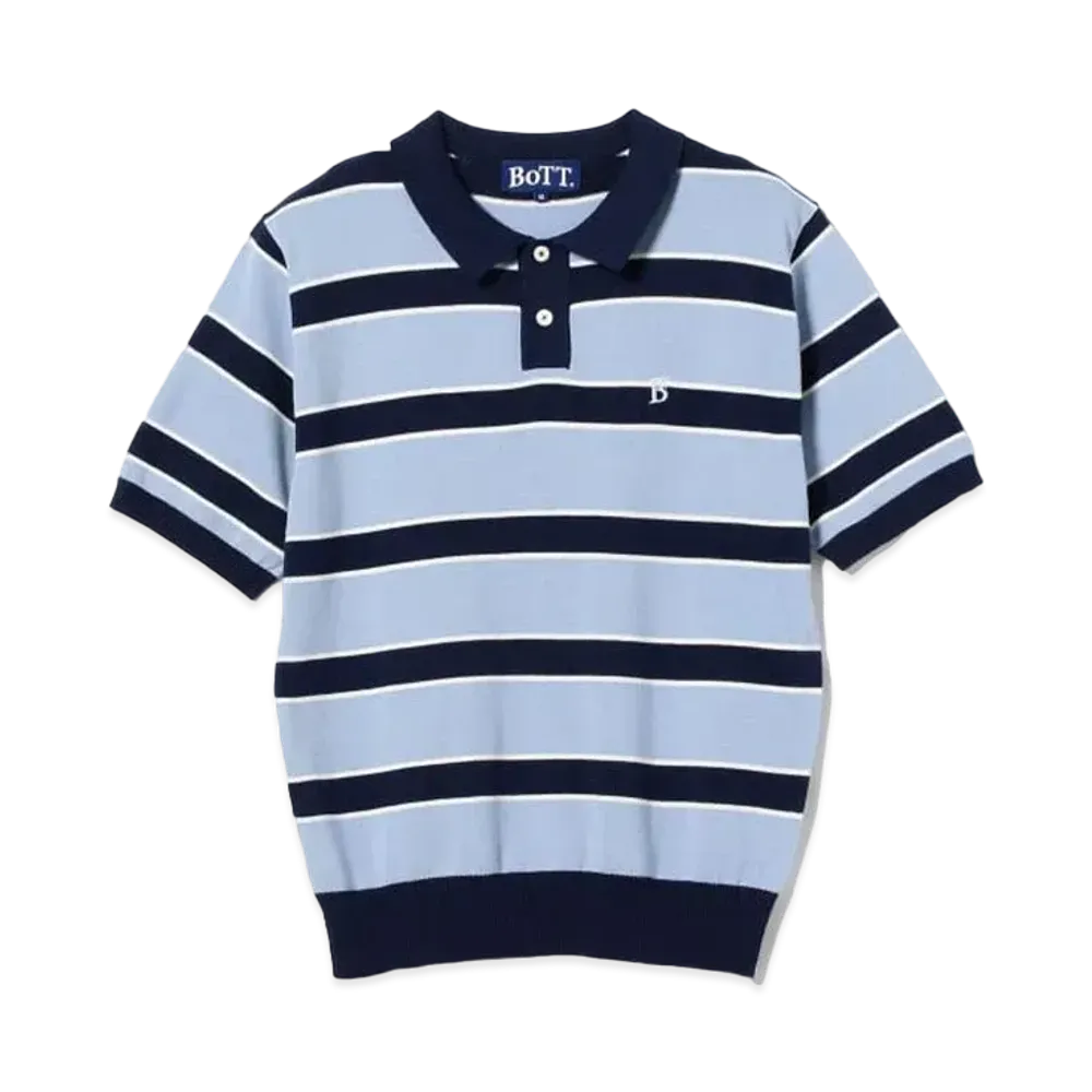 BEAMS T x BoTT / Border Knit Polo "Blue"