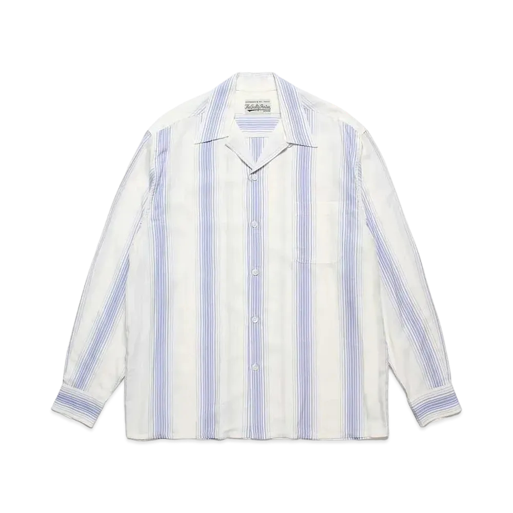 WACKO MARIA Striped Open Collar Shirt "White"