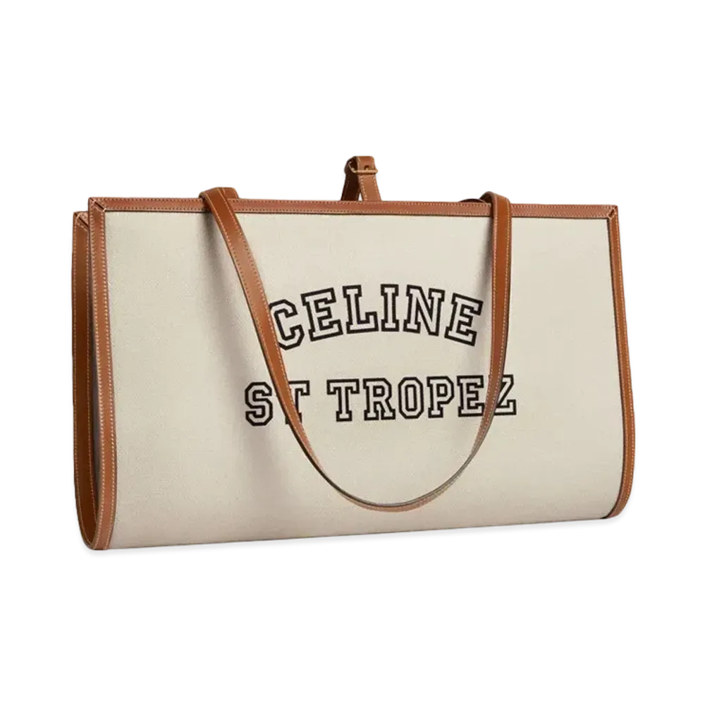 CELINE Towel Carrier in St Tropez Print and Calfskin "Natural/Tan"