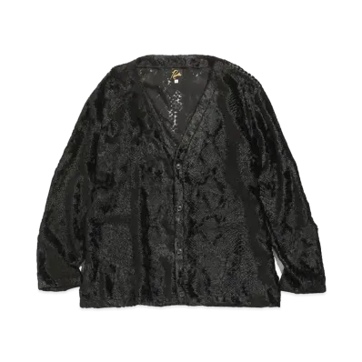 Needles V NECK CARDIGAN - BURNOUT VELVET "Black"