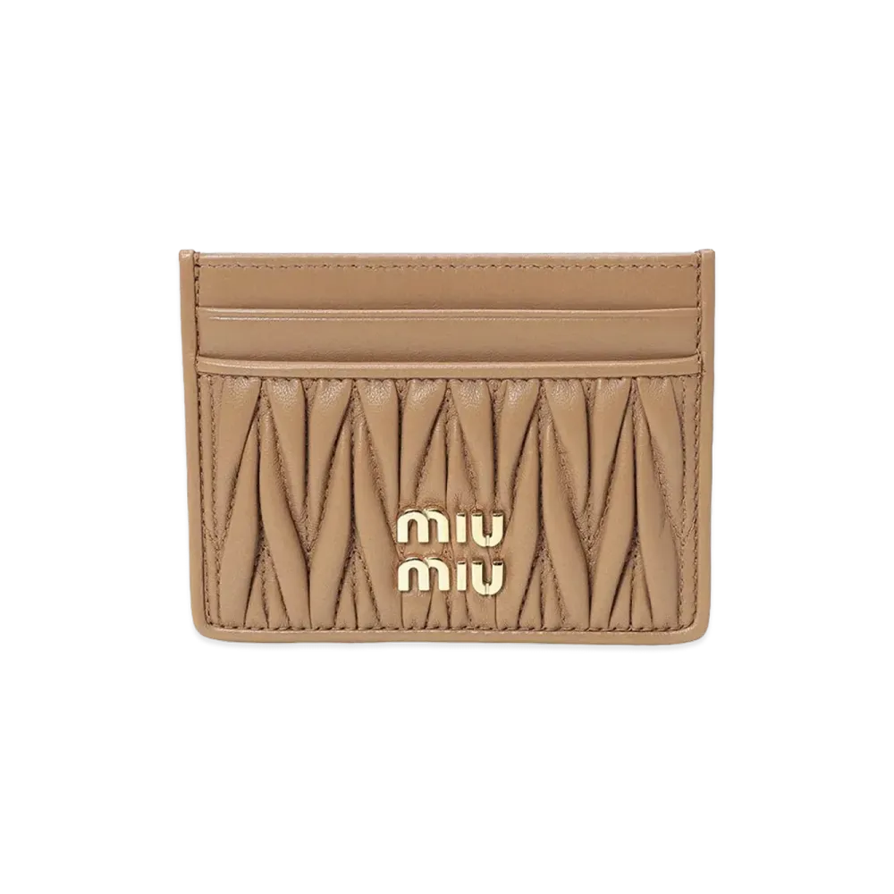 MIU MIU Women's Leather Matelass Card Case "Beige"