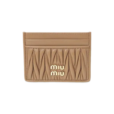 MIU MIU Women's Leather Matelass Card Case "Beige"