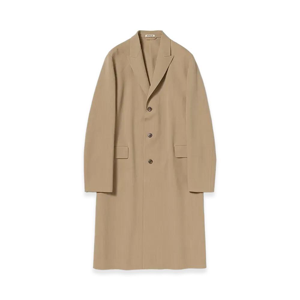 AURALEE Structured Wool Gabardine Hand Sewn Coat "Brown Beige"