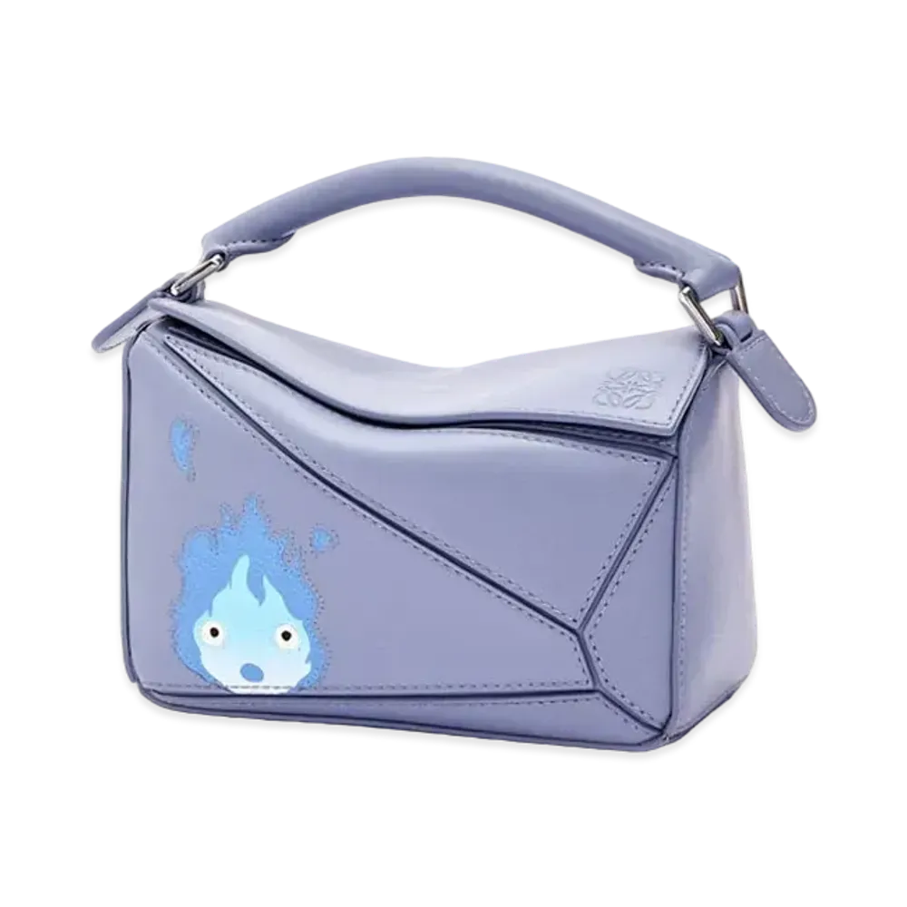 LOEWE x Howl's Moving Castle Calcifer Mini Puzzle Bag In Satin Calfskin "Blueberry"