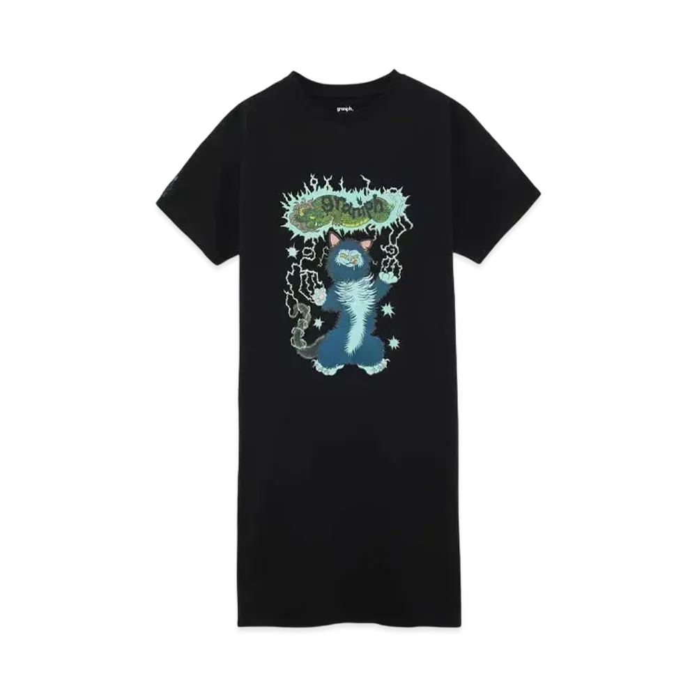 graniph x Ayako Ishiguro Thunder Dragon Cat T-Shirt One Piece "Black"