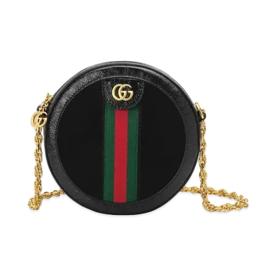 GUCCI Ophidia Mini Round Shoulder Bag "Black Suede"