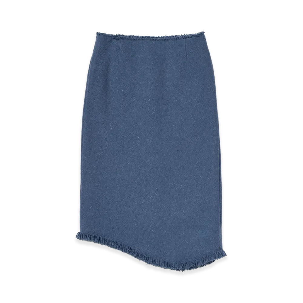 AURALEE Women's Homespun Tweed Fringe Skirt "Dusty Blue"