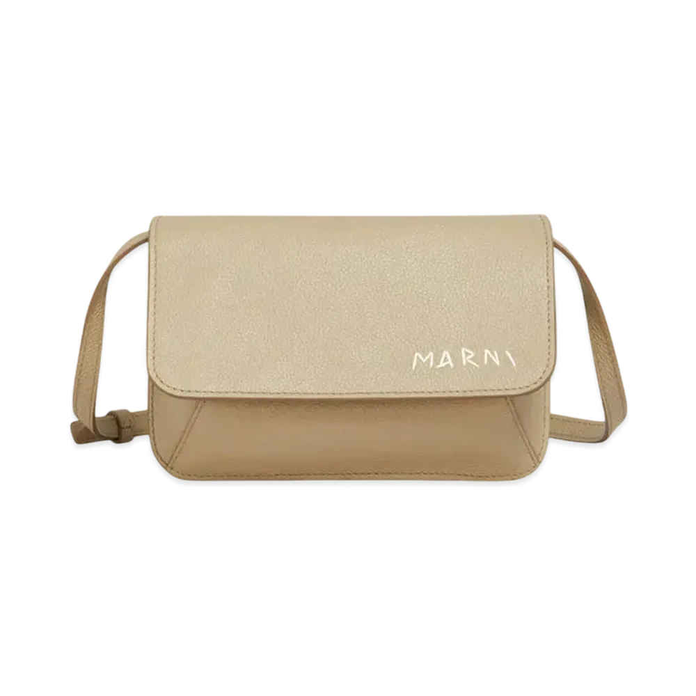 Marni Leather Shoulder Bag with Marni Mending Embroidery "Winter Wheat"