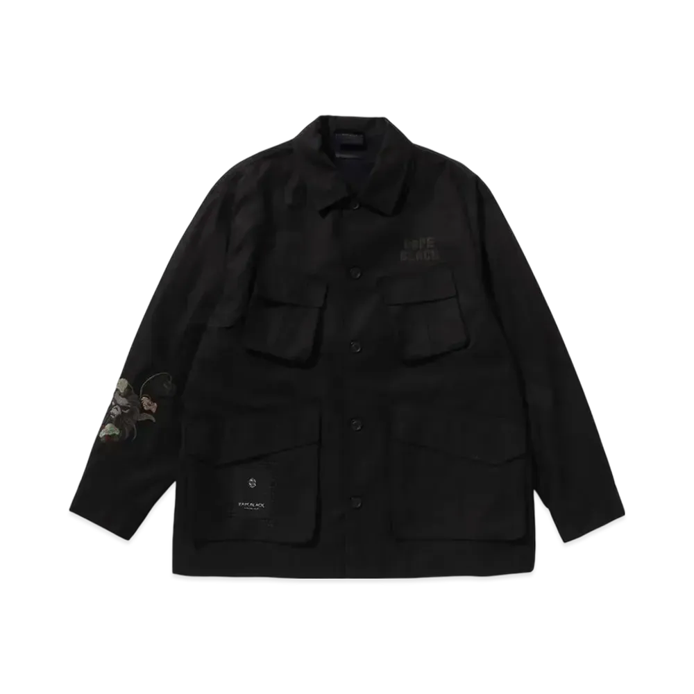 A BATHING APE Bape Black Cross Stitched Army Shirt "Black"