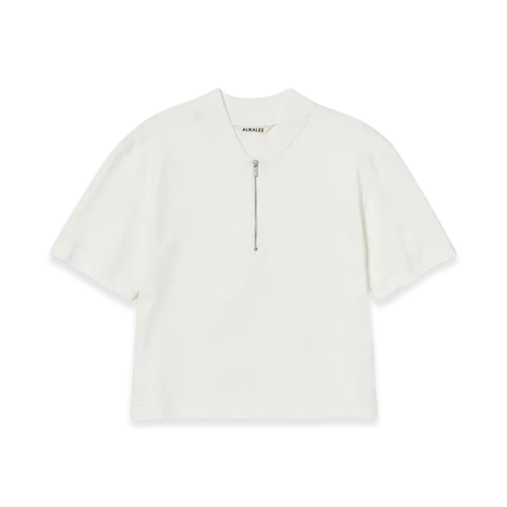 AURALEE Cotton Slub Rayon Plaiting Half Zip Tee "White"
