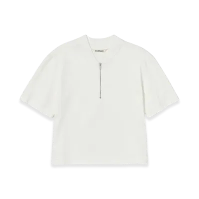AURALEE Cotton Slub Rayon Plaiting Half Zip Tee "White"