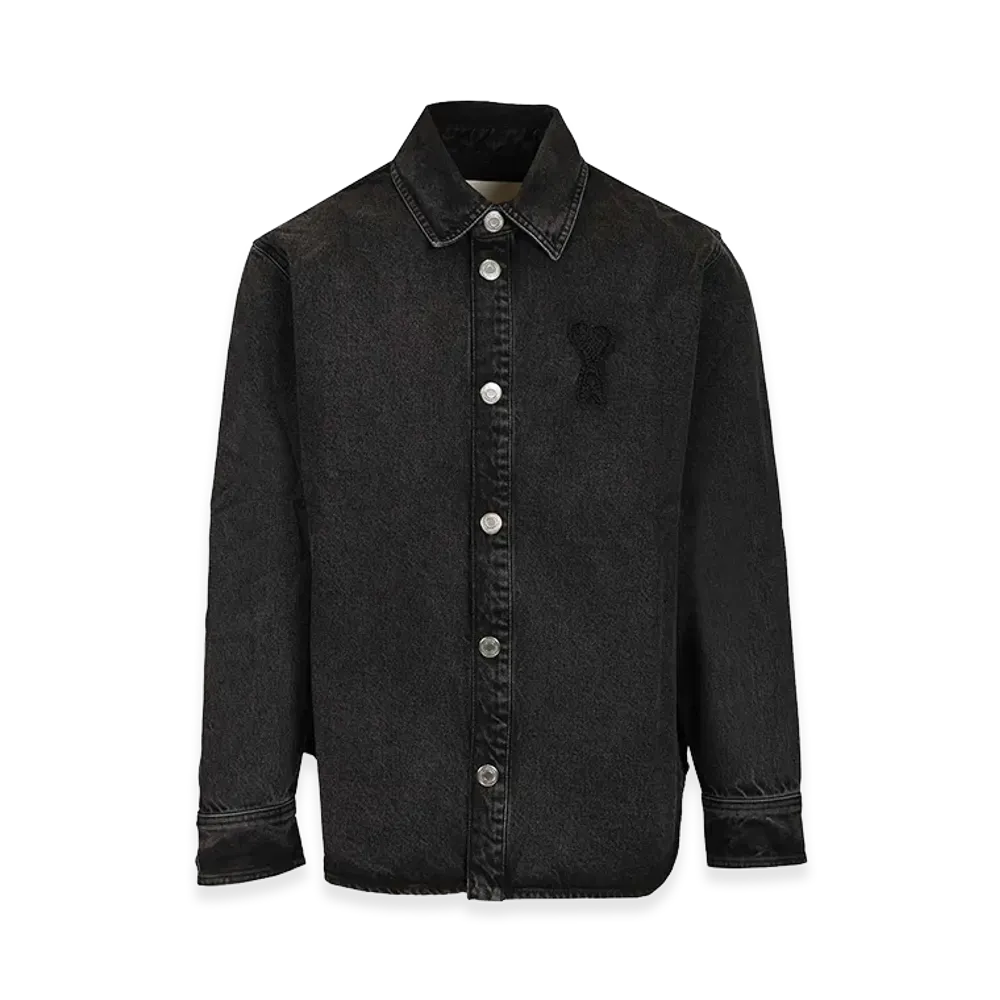 AMI PARIS Overshirt With Knitted Ami De Coeur Used Denim "Black"