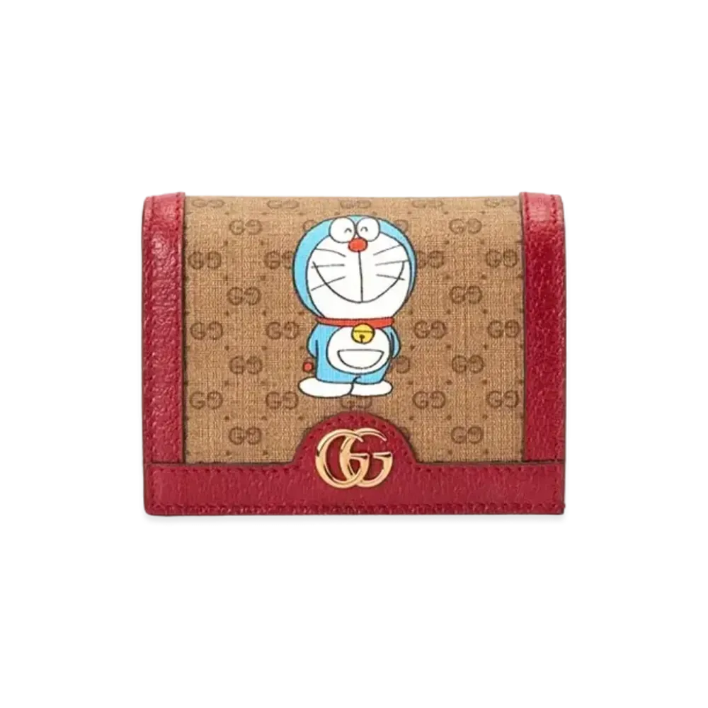 GUCCI x Doraemon GG Supreme Canvas Mini Wallet "Beige/Ebony/Cherry Red"